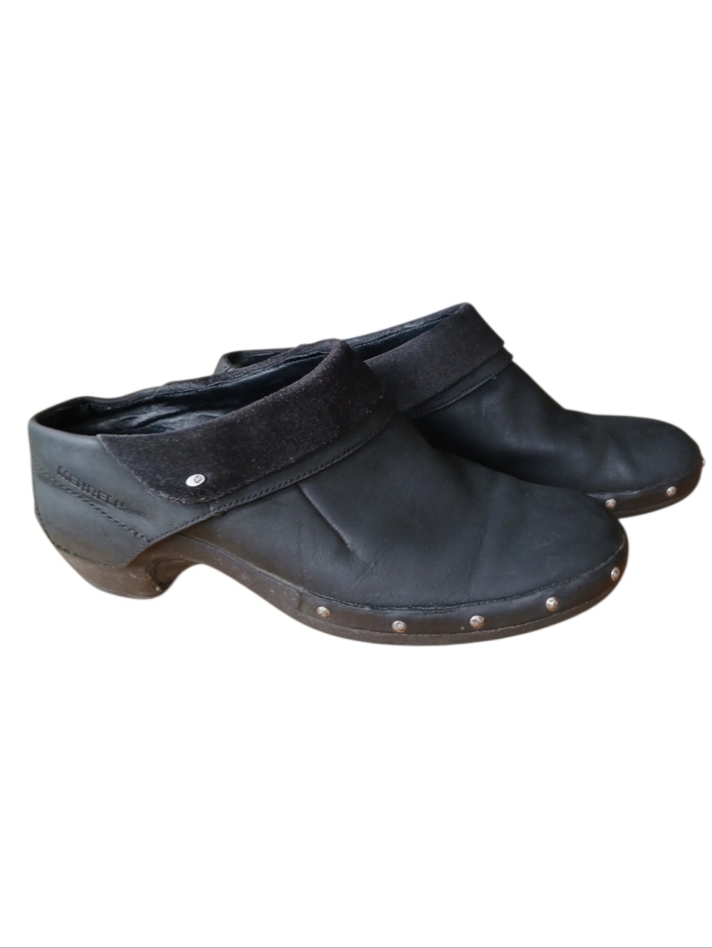 Merrell Luxe Wrap Black Leather Studded Slip-On Clog Mules, Sz 10 - Picture 2 of 15